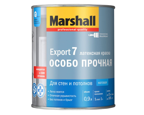 MARSHALL EXPORT 7 ОСОБО ПРОЧНАЯ краска латексная для стен и потолков, матовая, база BW (0,9л)