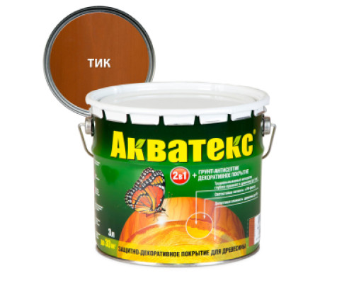 Акватекс 2 в 1 грунт-антисептик алкидный полуматовый лессирующий, тик (3л) 