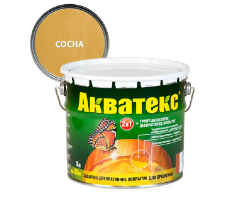 Акватекс 2 в 1 грунт-антисептик алкидный полуматовый лессирующий, сосна (3л)